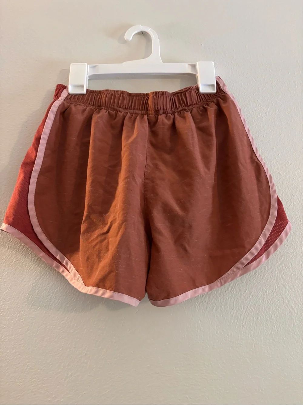 Nike Women's Rust Athletic Shorts with Light Pink Trim